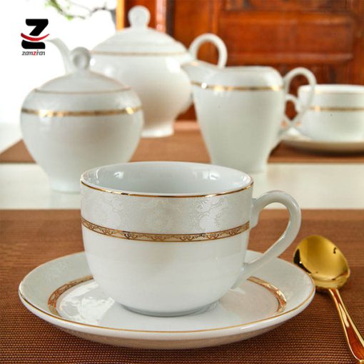 سرویس چای خوری 12 پارچه چینی زرین ایران مدل هدیه طلایی درجه عالی