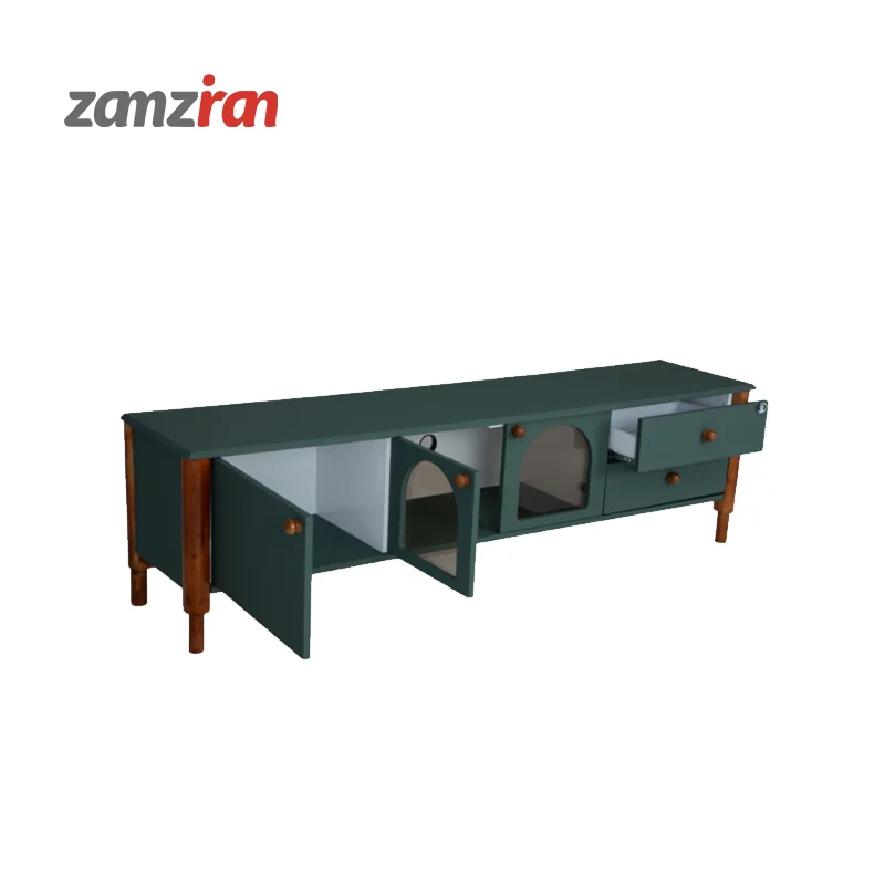 میز تلویزیون سبز متین r405 با بدنه ساخته شده از MDF ترک