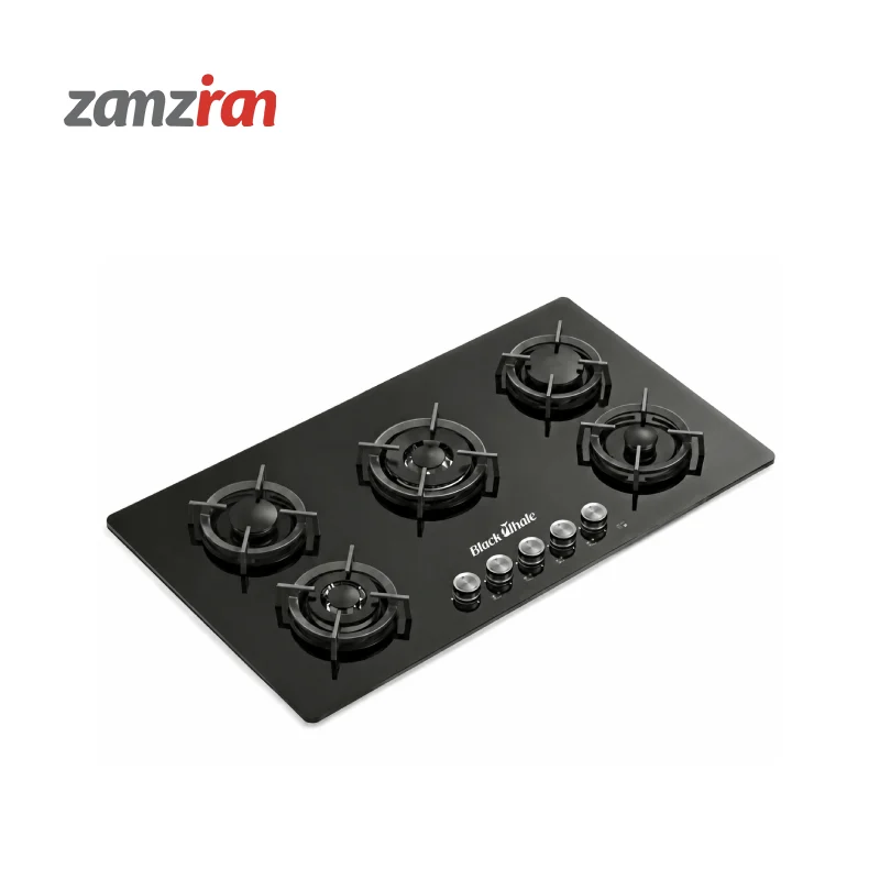 اجاق گاز رومیزی 5 شعله مشکی بلک ویل w-516 با صفحه شیشه ای مقاوم 10 میل