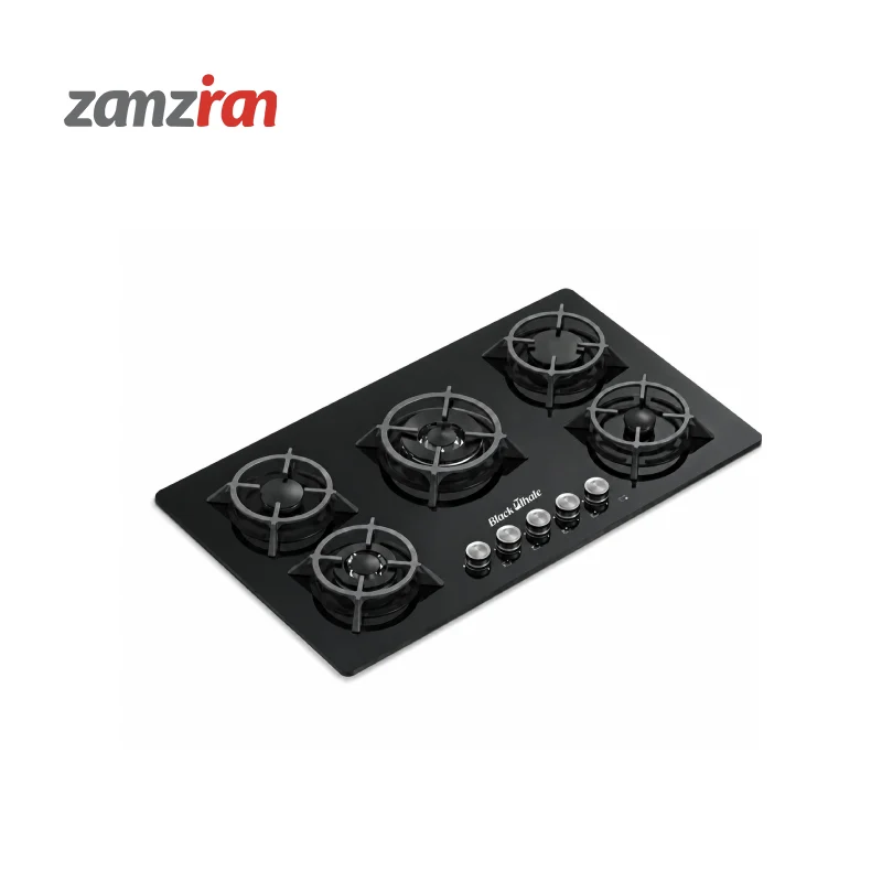اجاق گاز رومیزی 5 شعله بلک ویل w-517 شیشه ای مشکی با شعله پلوپز